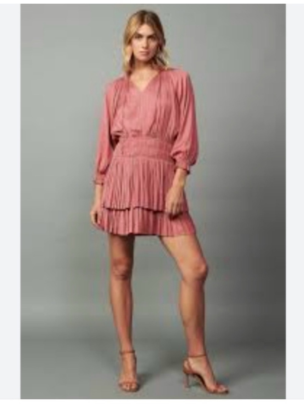Evereve Shiloh Mauve Rose Smocked Waist Pleated Mini Tiered Dress Sz S